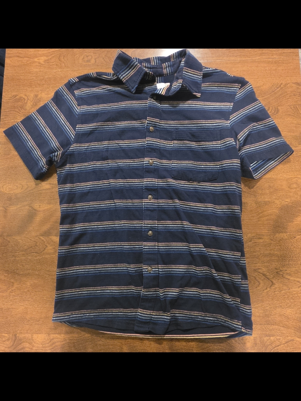 Goodfellow & Co Navy Blue Striped Short-Sleeve Button-Down Shirt